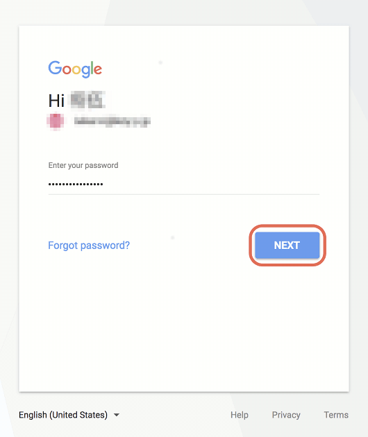 login screen for Google