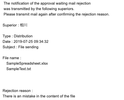the rejected Email by the superior